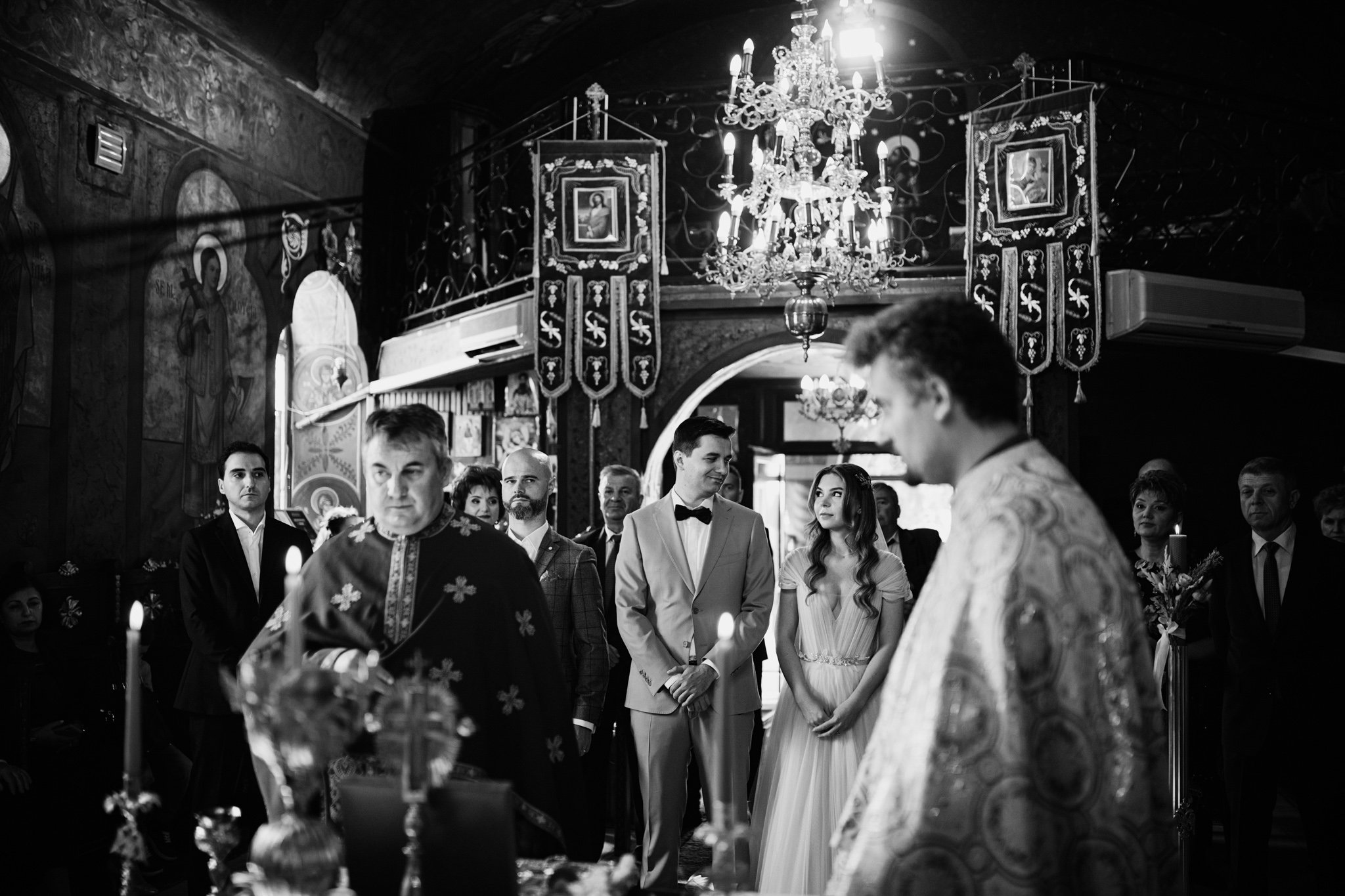 black and white church wedding ceremony photo
