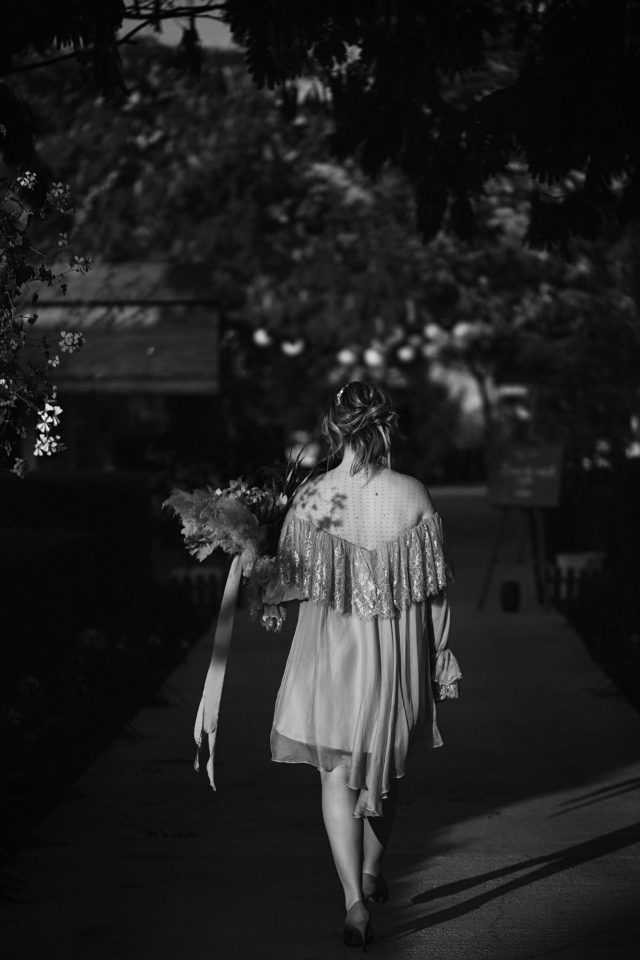 black and white photograph with the bride