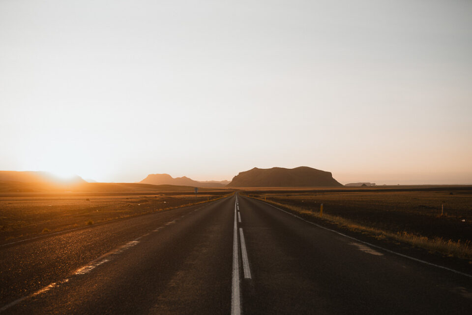 Road in Iceland at sunrise
