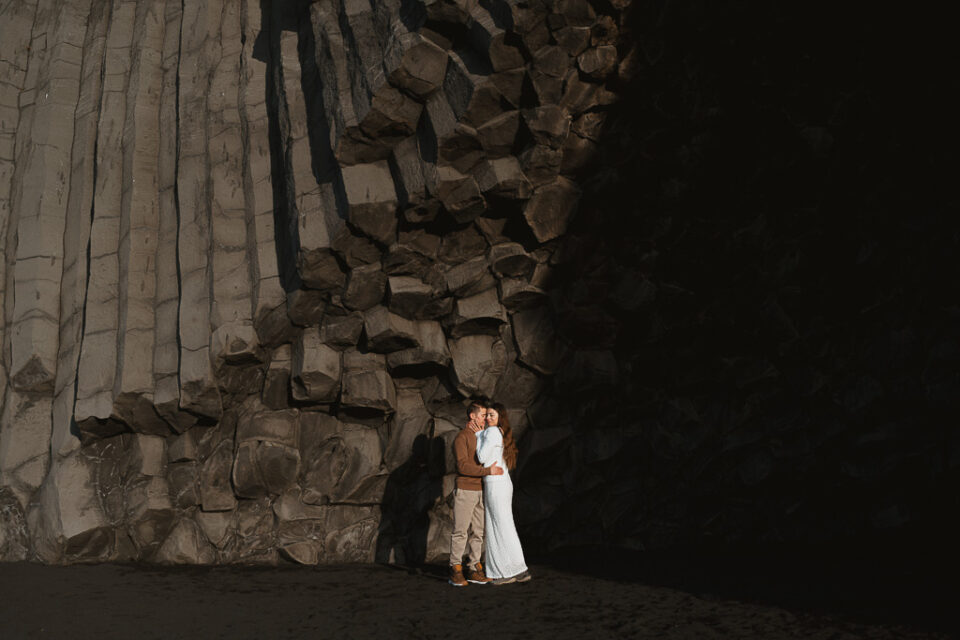 engagement photoshoot near basalt columns in Reynisfjara Iceland