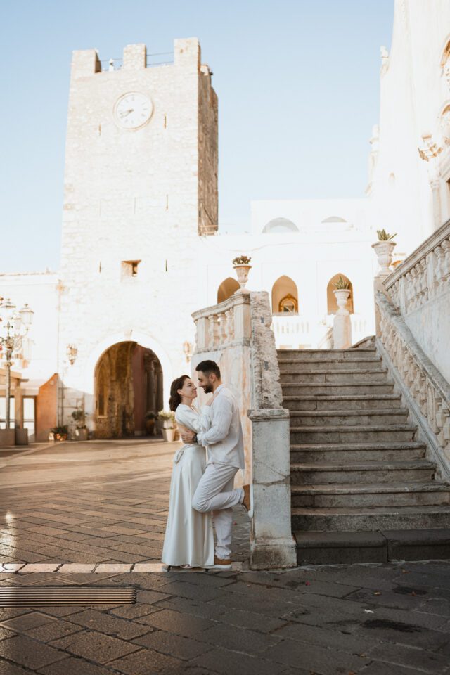 Intimate couple portrait in Taormina Sicily city center