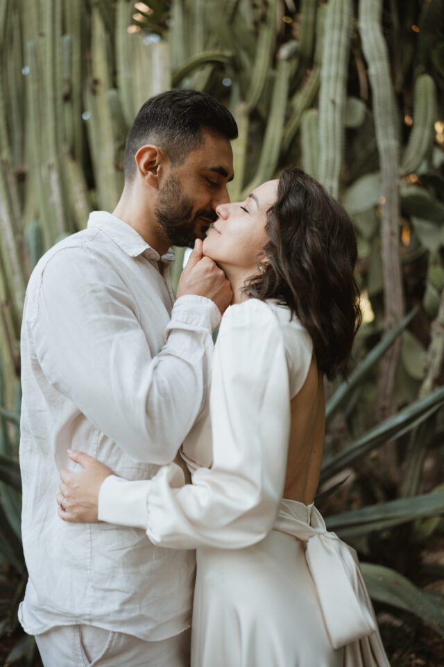 Intimate couple portrait among Mediterranean greenery Sicily