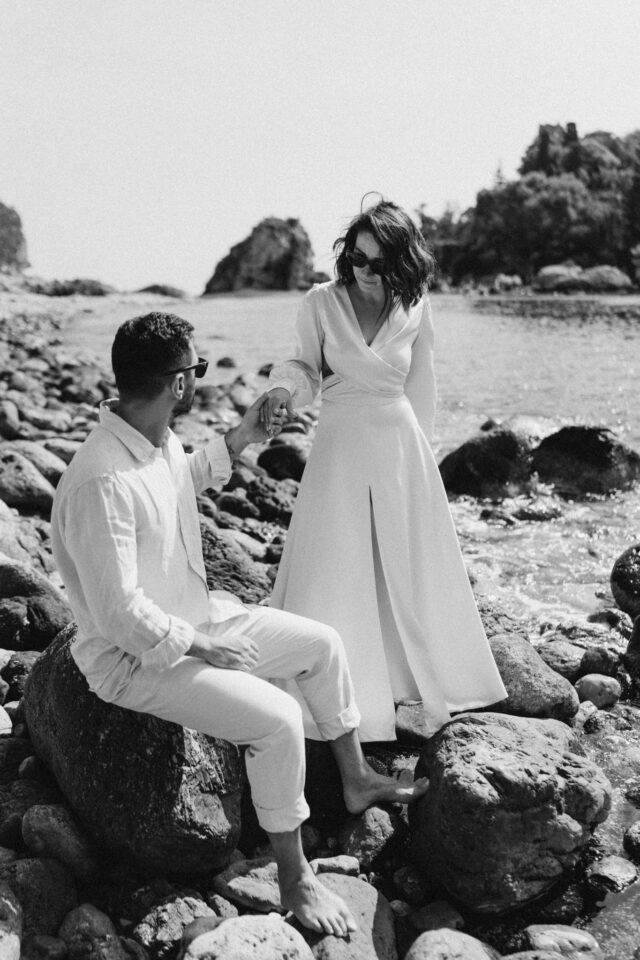 Black and white couple portrait in Sicily