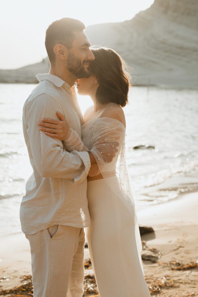 Intimate embrace during after wedding session in Sicily