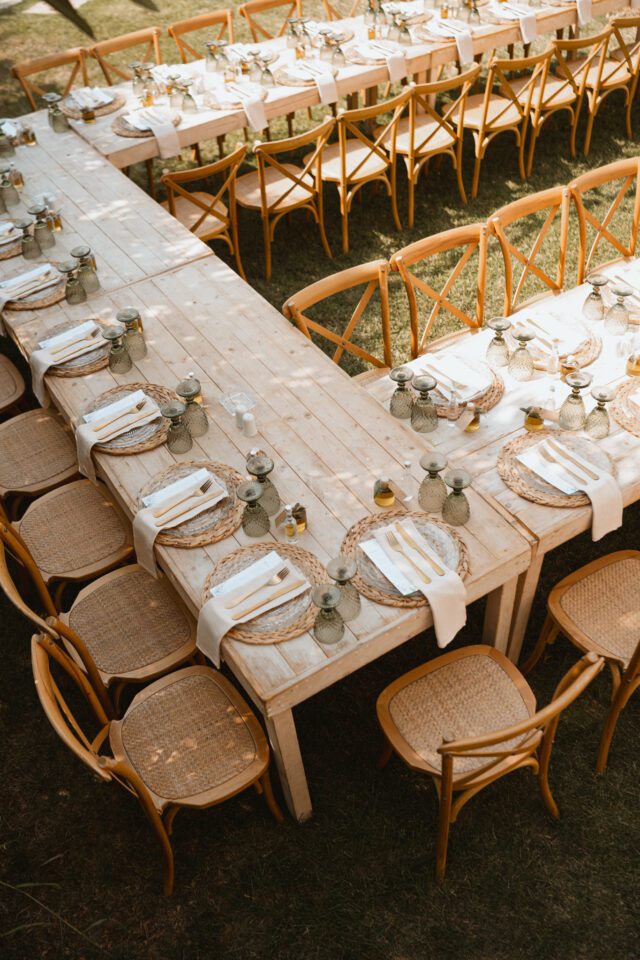 Outdoor wedding dinner decor at Alistos Hotel Greece