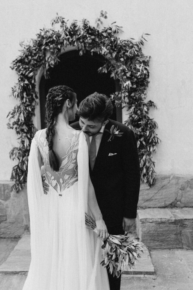 Intimate couple moment during destination wedding in Greece