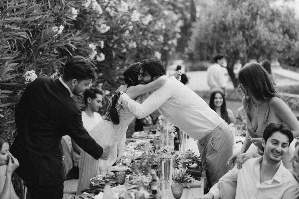Emotional hug during reception