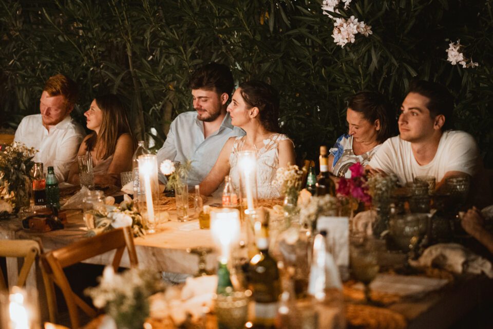 Emotional speech during outdoor wedding reception in Greece